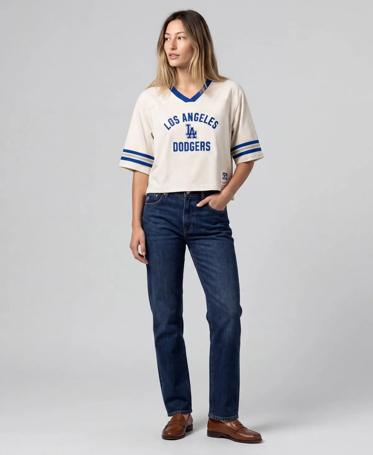 Los Angeles Dodgers Cooperstown Collection Retro Roots Crop Boxy Yoke T-Shirt by Mitchell & Ness