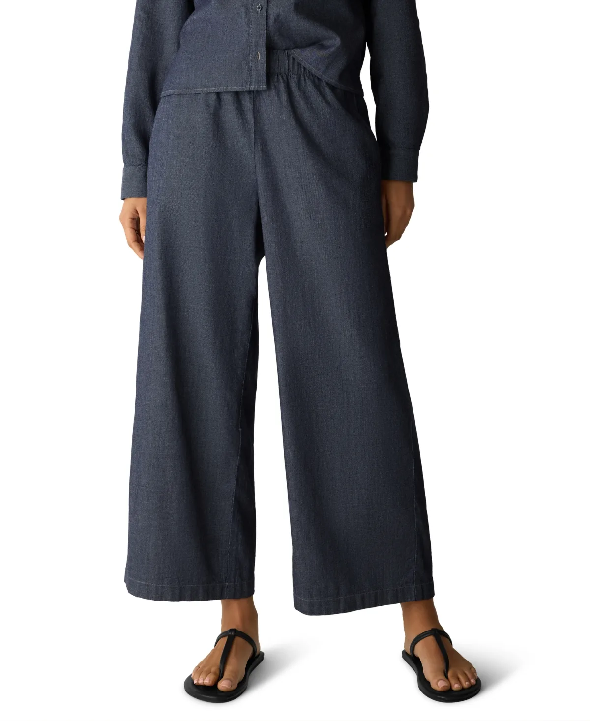 High-Waisted Wide-Leg Pull-On Pants - Denim by Eileen Fisher