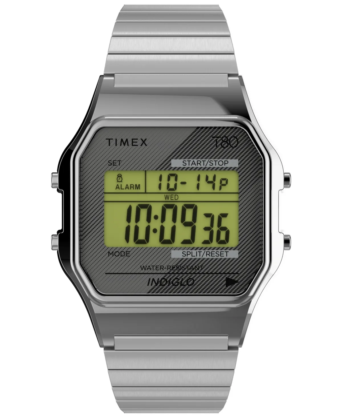 Quartz Digital T80 Silver-Tone Stainless Steel Expansion Band Watch 34mm by Timex
