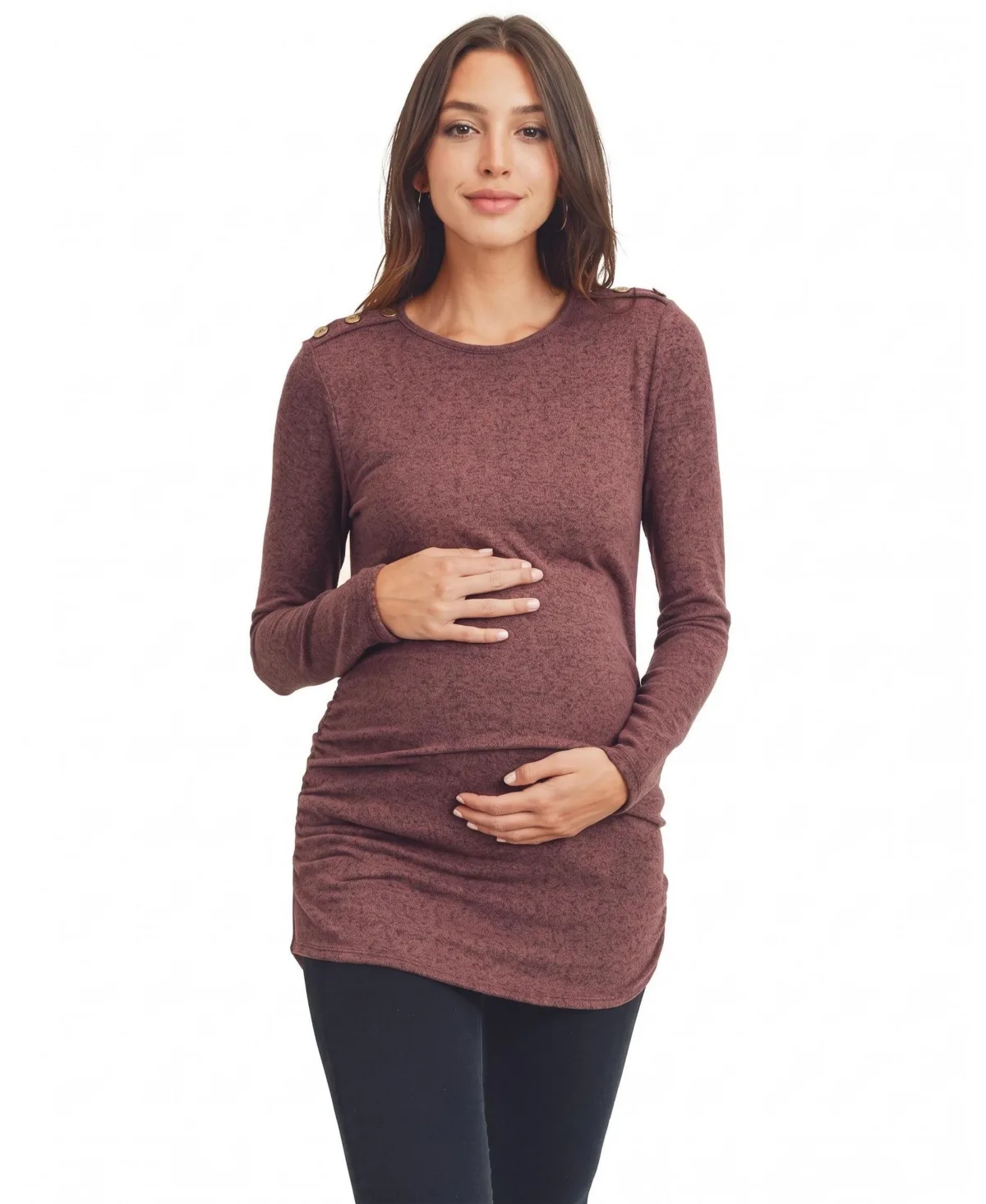 Brushed Hacci Long-Sleeve Shoulder-Button Top by Hello Miz