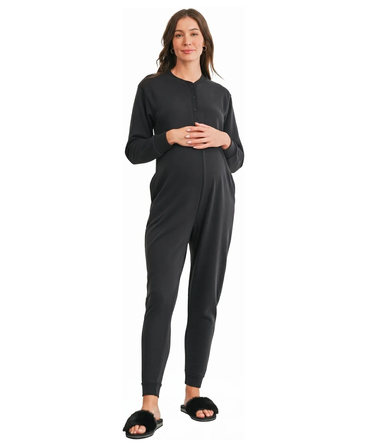 Nursing Button-Front Jogger with Pockets Jumpsuit