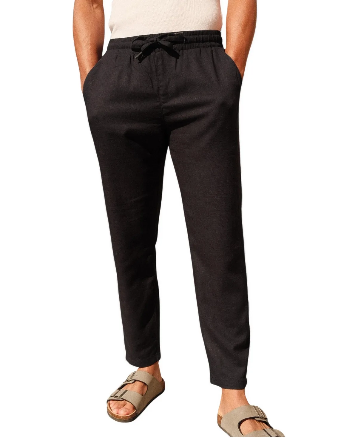 Cropped Linen-Blend Tapered Casual Pants