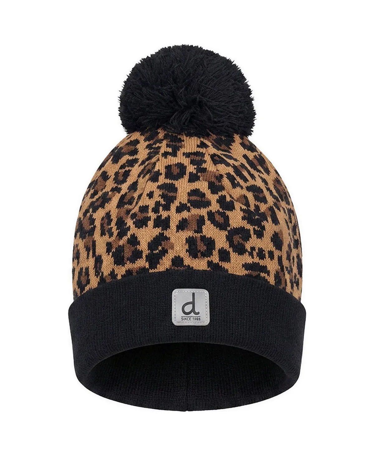 Leopard-Print Knit Beanie with Pompom by Deux Par Deux