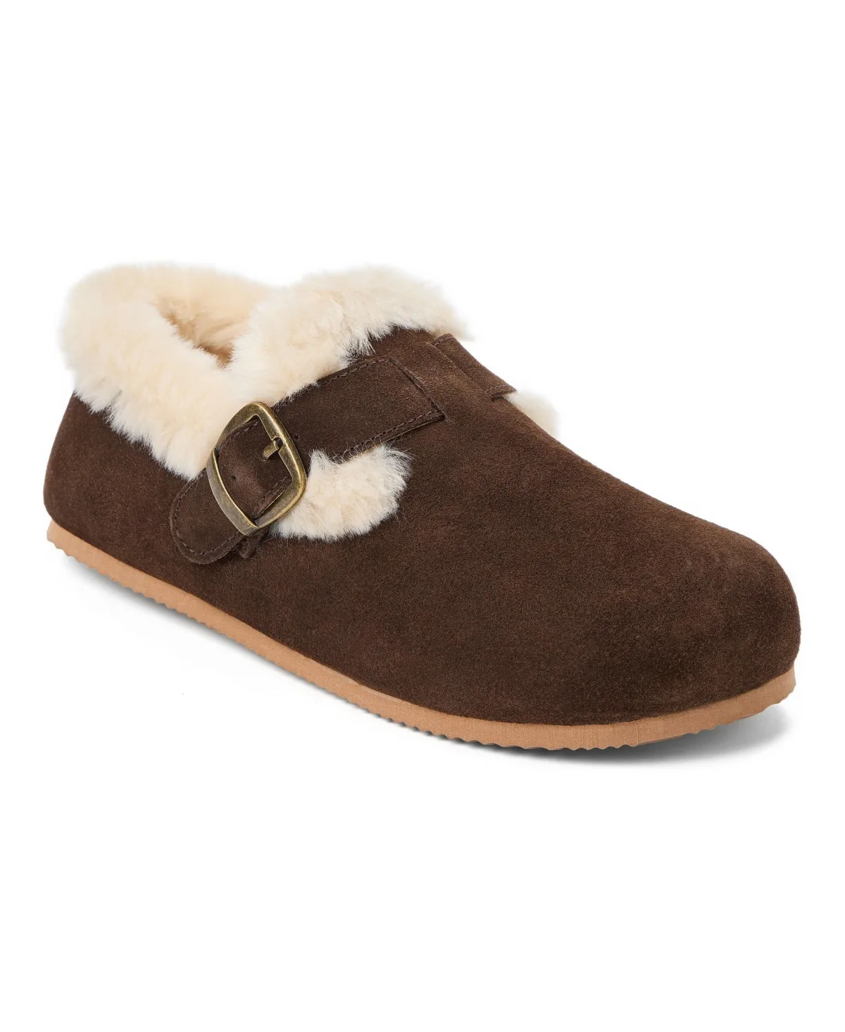 Genuine Cow Suede Buckle Closed Back Slippers