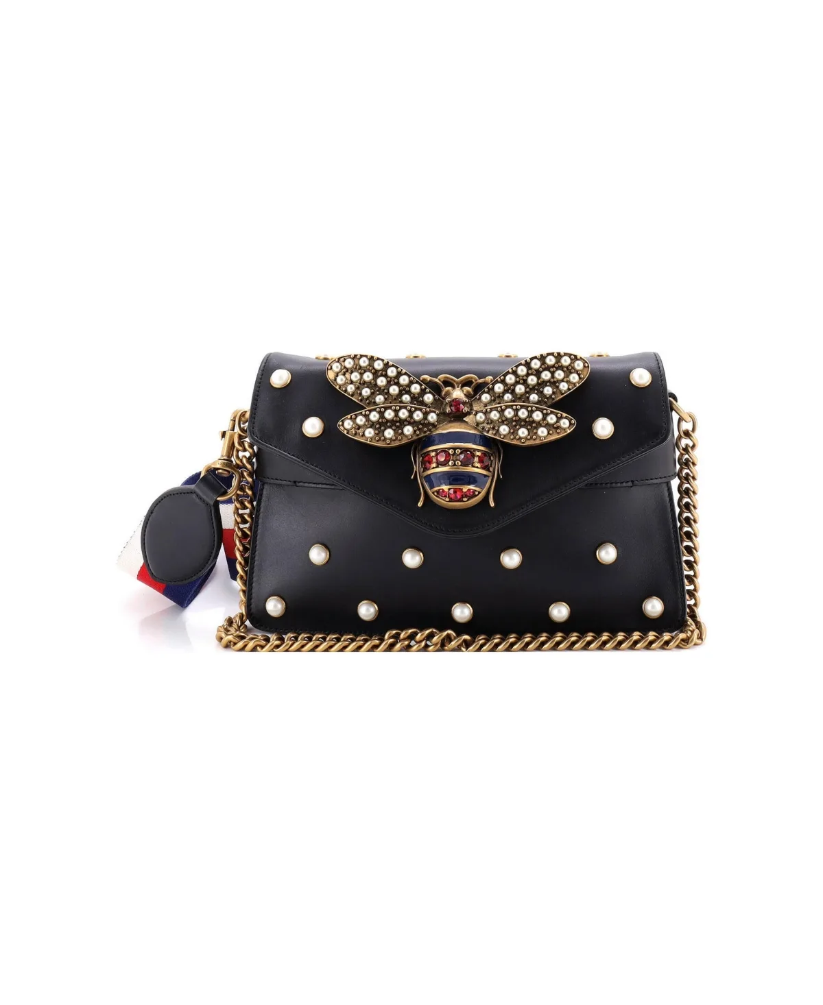 Pre-Owned Mini Broadway Pearly Bee Shoulder Bag Embellished Leather by Gucci