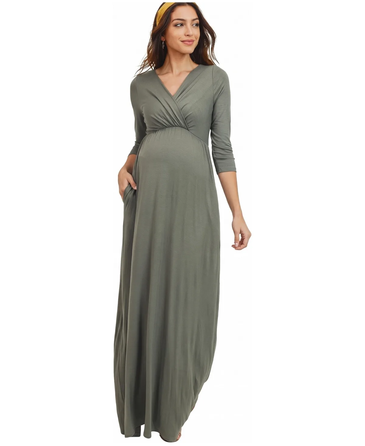 3/4 Sleeve Surplice Nursing Maxi Dress