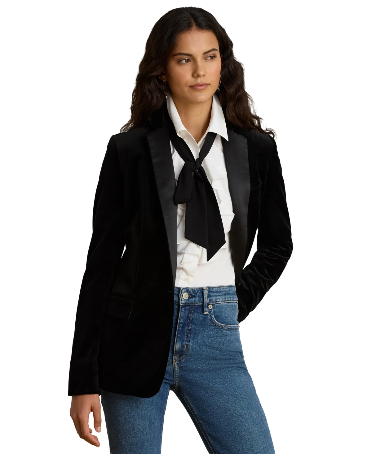 Lauren Ralph Lauren Velvet Stretch Satin-Trim Blazer
