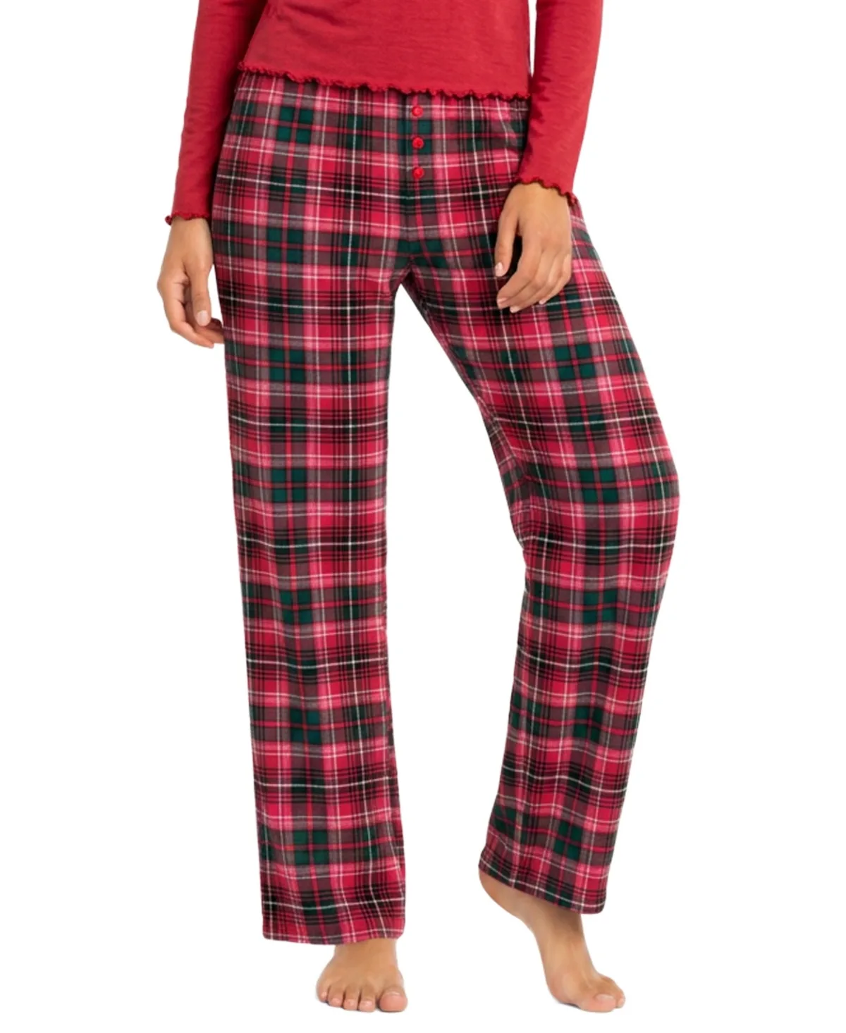 Flannel Plaid Long-Sleeve Top and Pant, 2-Piece Set
