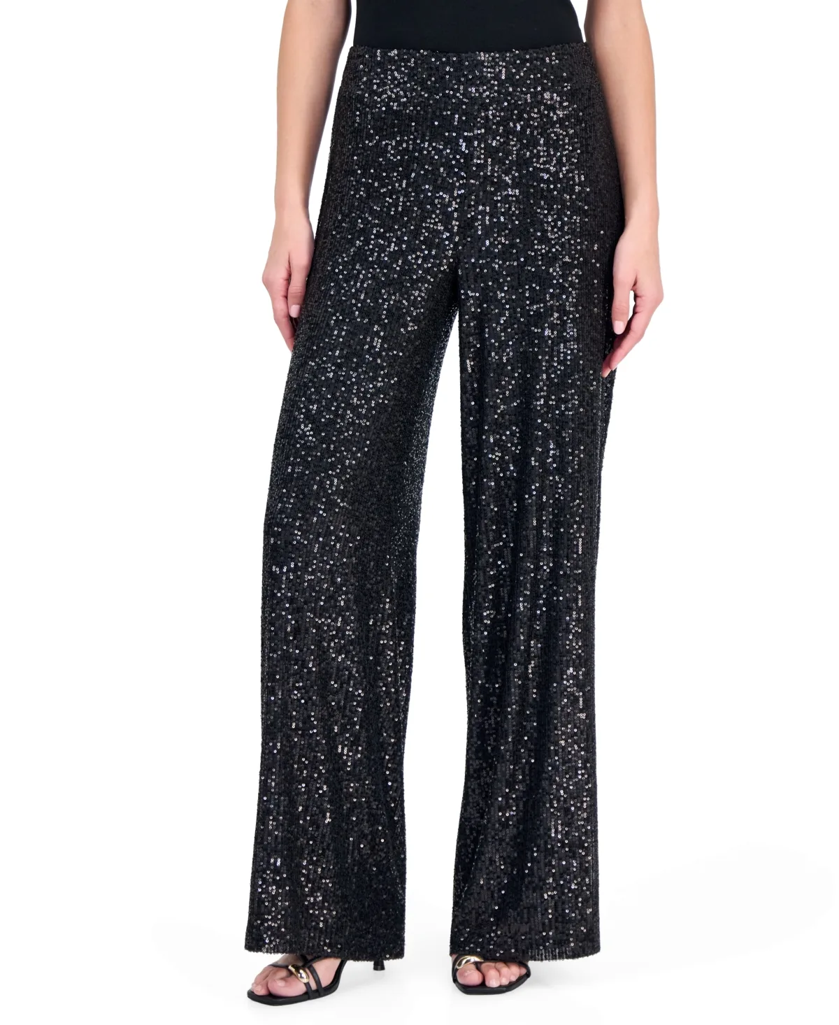 Wide-Leg Sequin Pull-On Pants