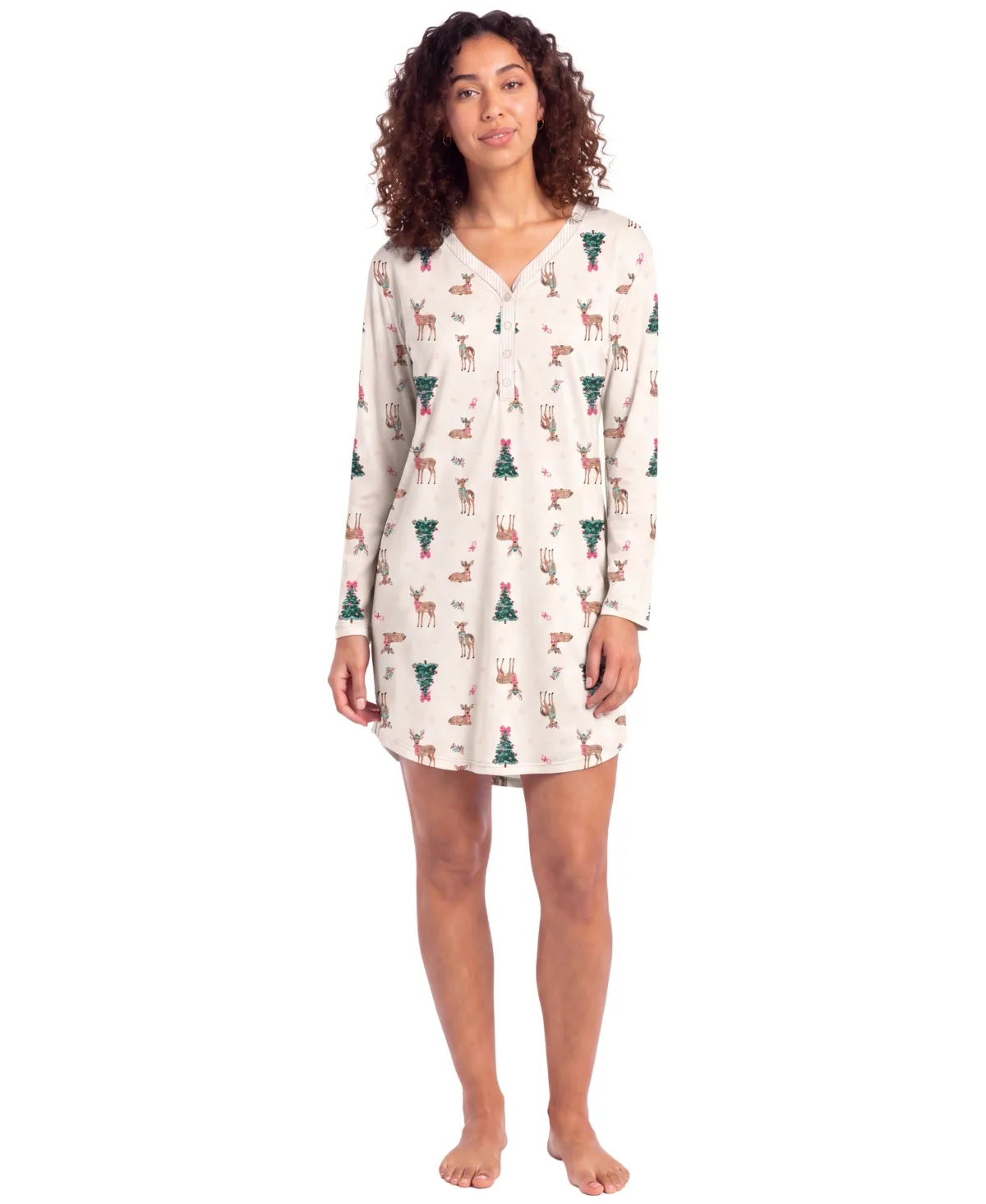 Cozy Luxe Long Sleeve V-Neck Henley Sleep Shirt