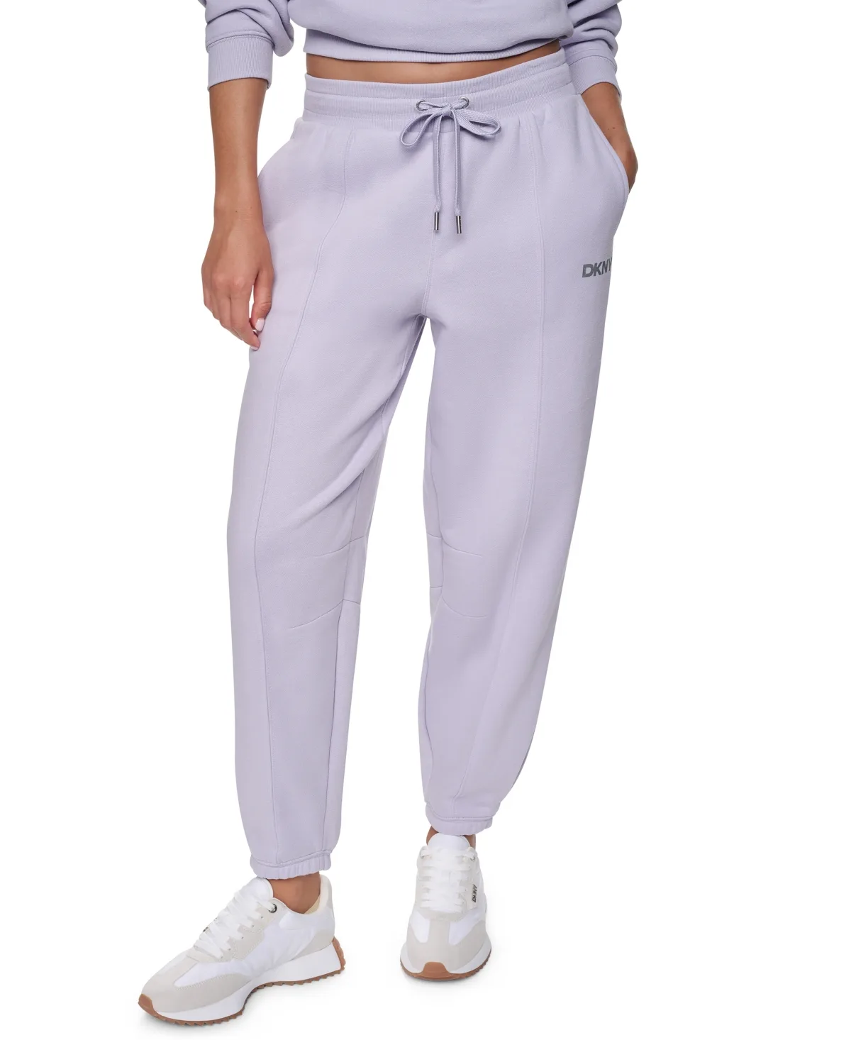 DKNY Sport Foil Logo Mid-Rise Barrel Leg Joggers with Pockets by DKNY