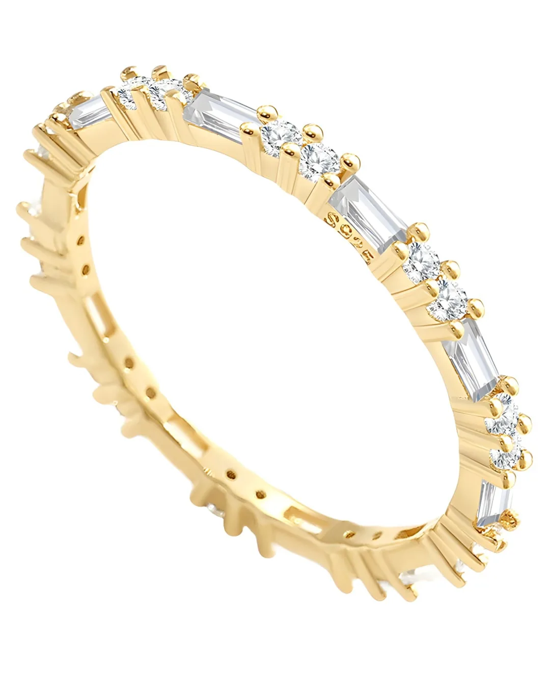18k Gold Plated Sterling Silver Cubic Zirconia Baguette Stacking Ring by Mint & Lily