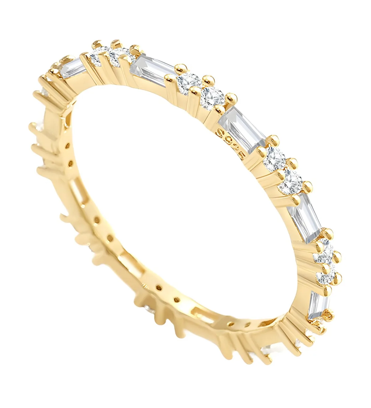 18k Gold Plated Sterling Silver Cubic Zirconia Baguette Stacking Ring by Mint & Lily