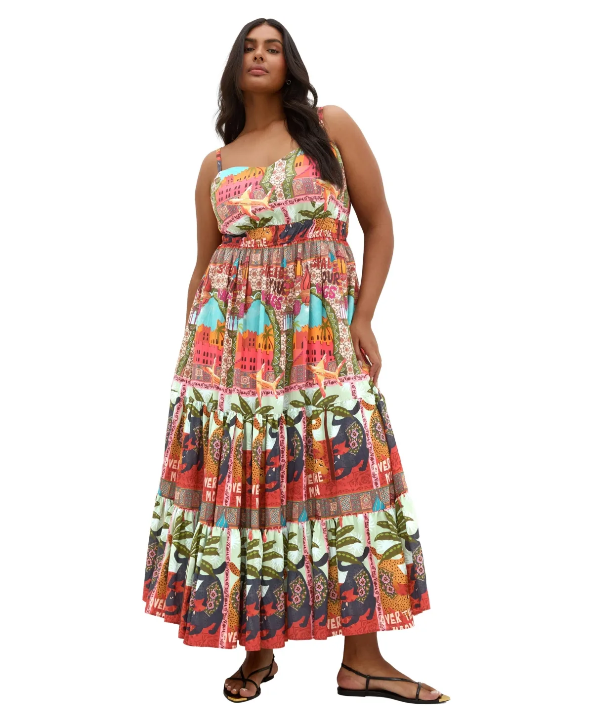 Karina Paradise-Print Sweetheart Neckline Maxi Dress