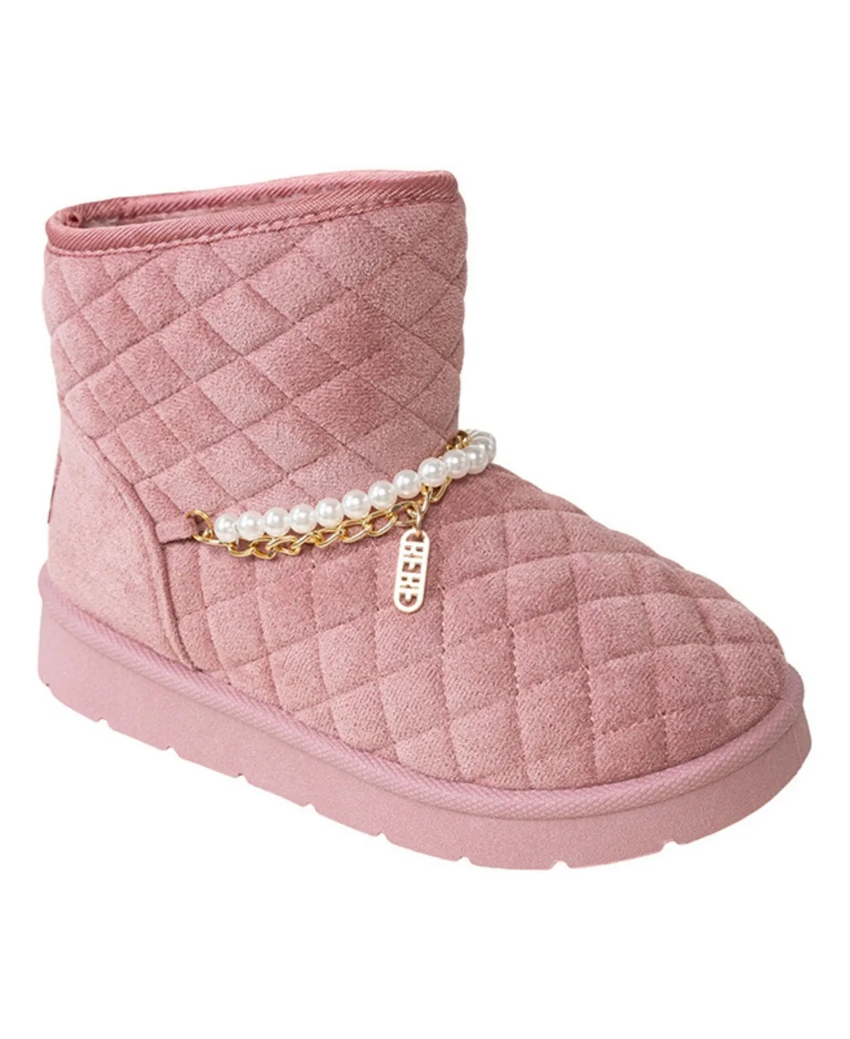 Quilted Cozy Imitation Pearl Chain Boots by bebe