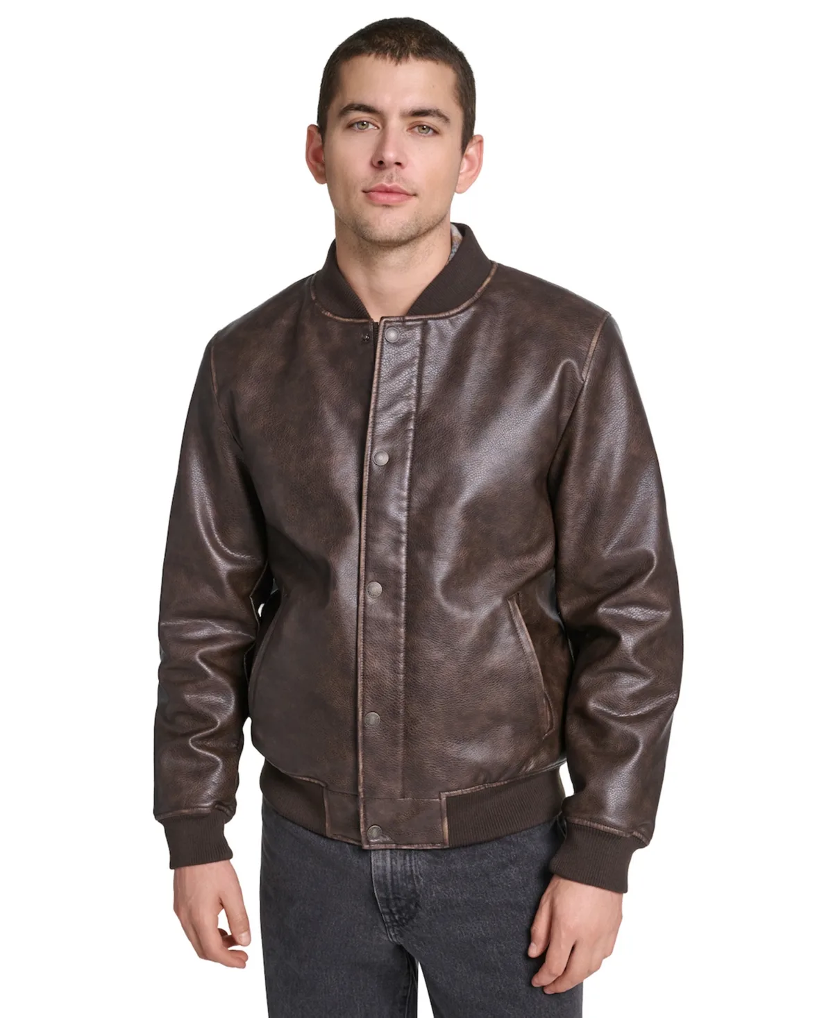 Varsity Regular-Fit Faux Leather Jacket