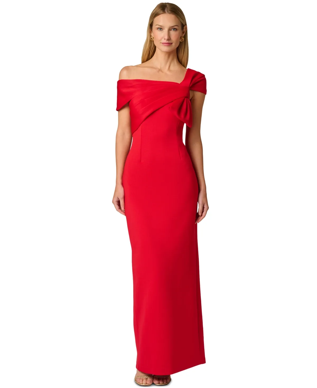 Origami Bow Asymmetric Off-the-Shoulder Scuba Long Dress