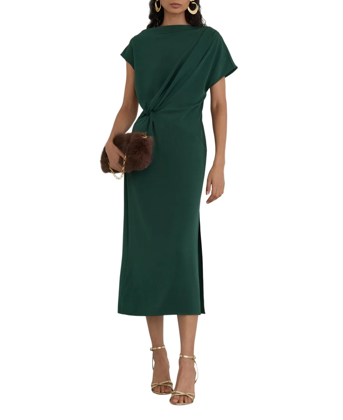 Reiss Beth Off-Shoulder Sheath Side-Slit Midi Dress