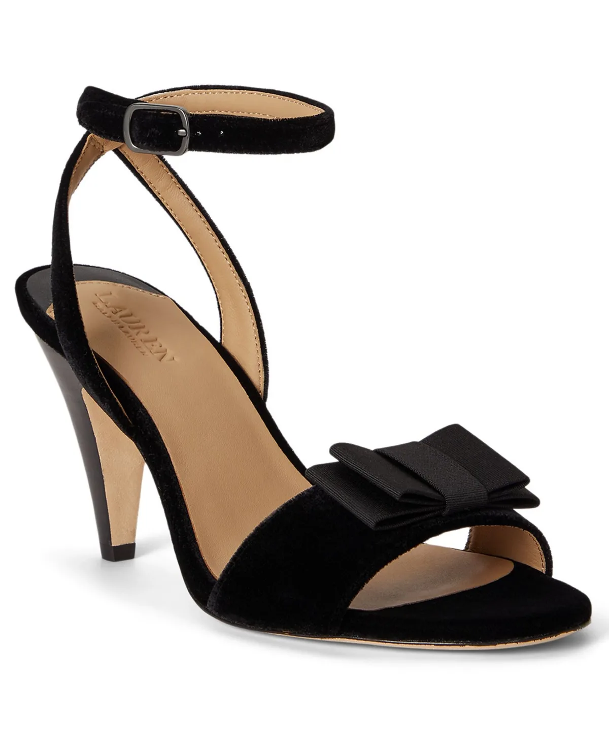 Gracy Bow-Trim Velvet Open Toe Sandals by Ralph Lauren