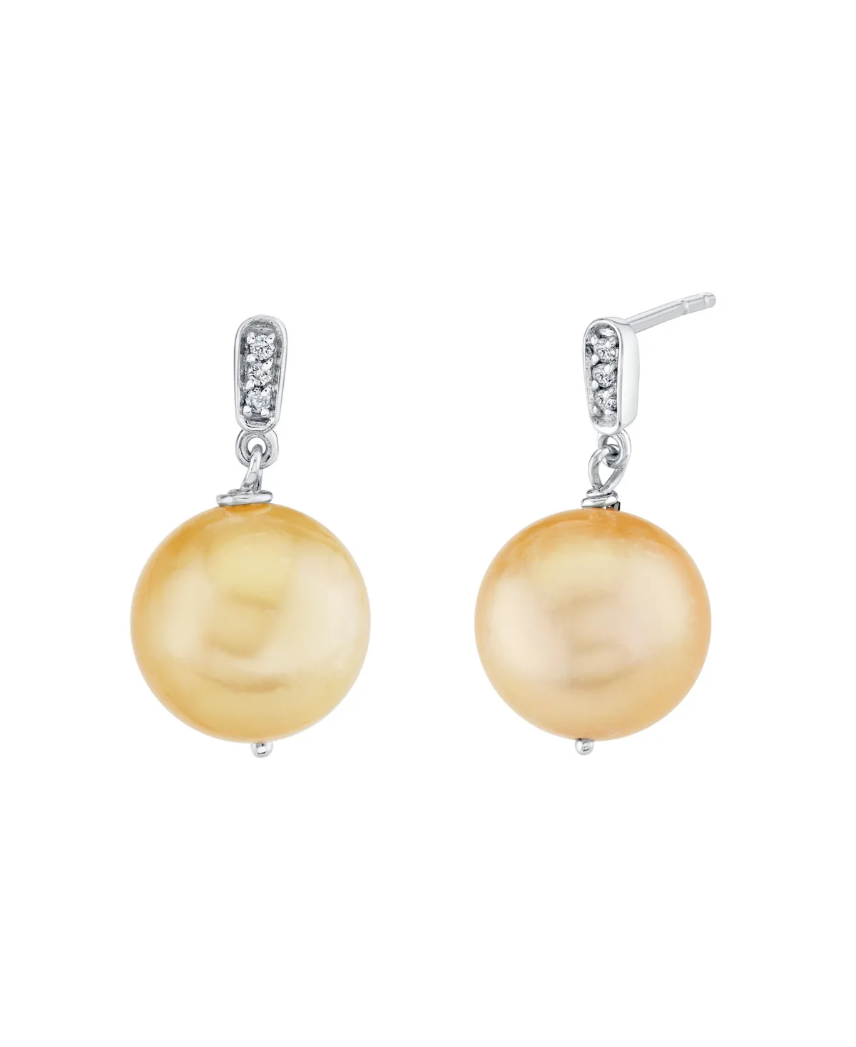 Cultured Golden South Sea Pearl (9-12mm) Diamond Accent Drop Earrings in Sterling Silver by Macy's