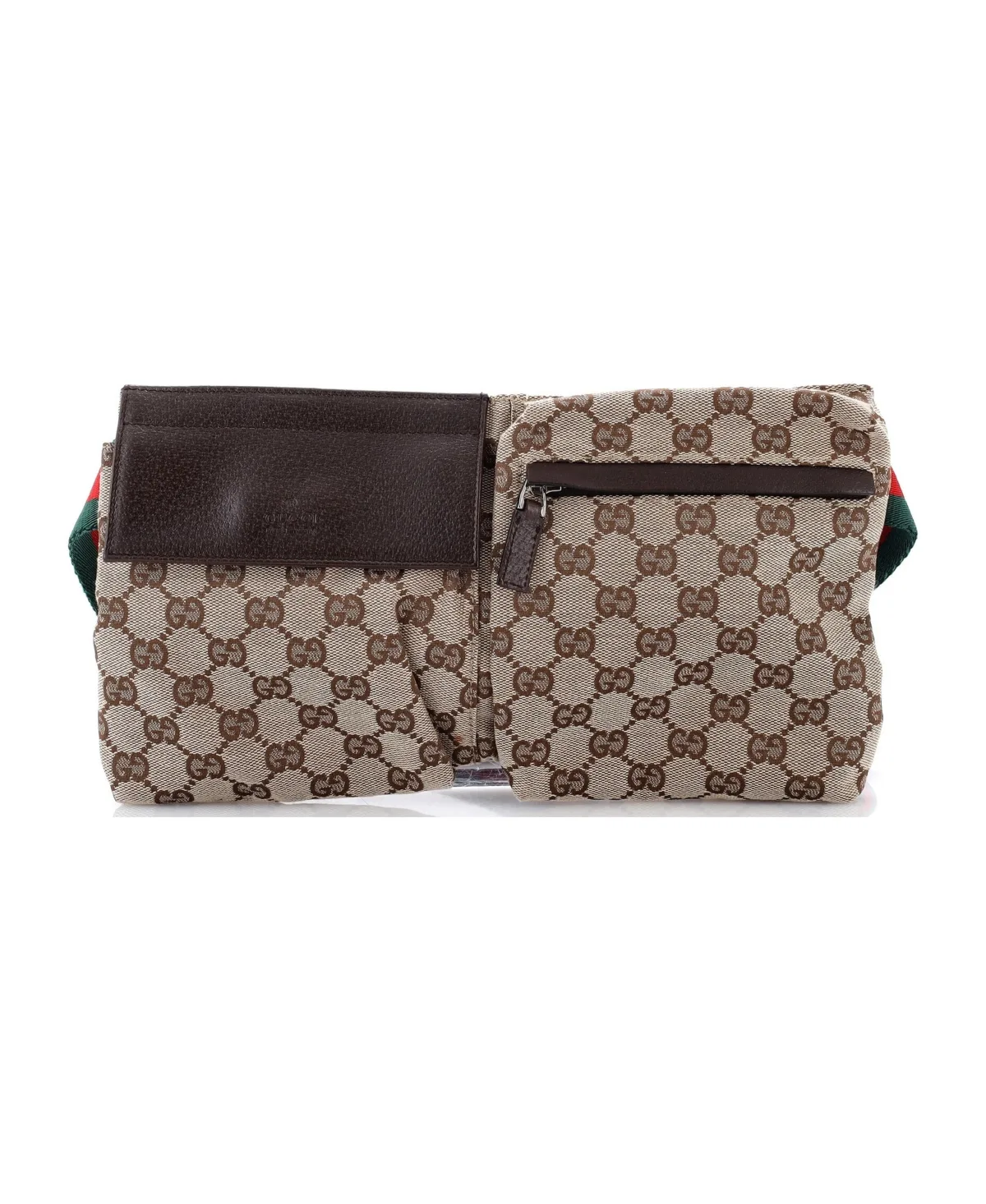 Pre-Owned Gucci Vintage Double Belt Bag GG Canvas with Leather by Gucci