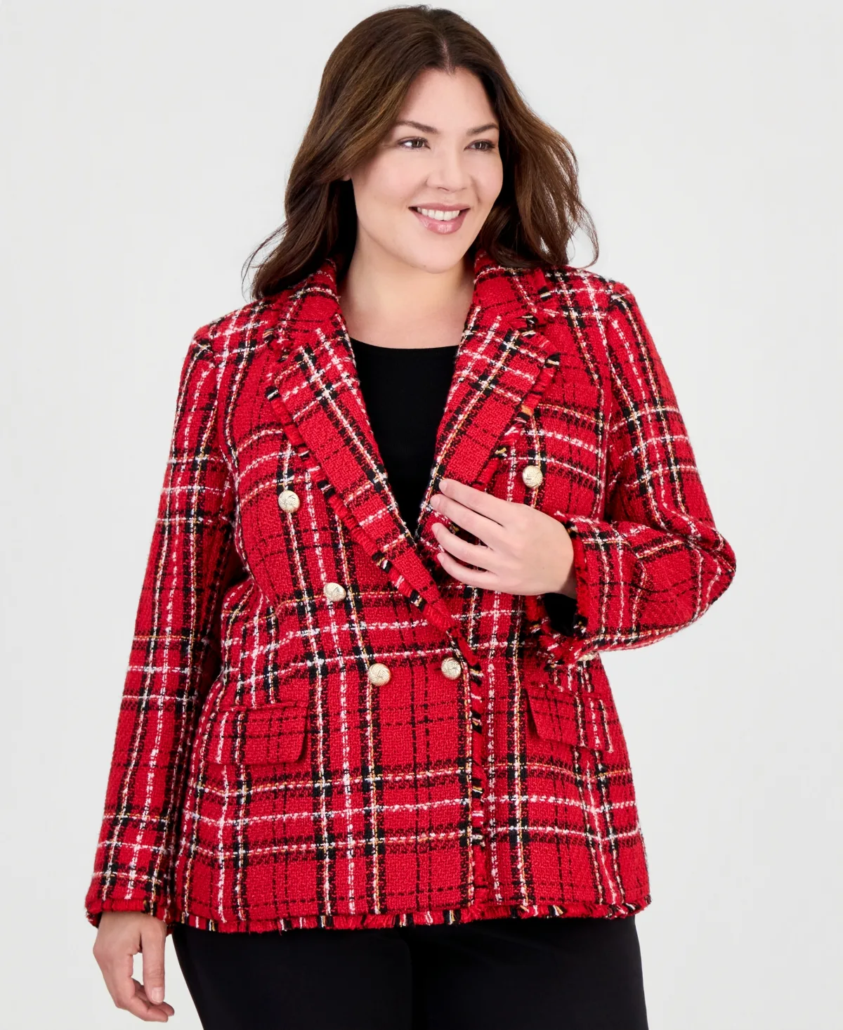 Plaid Double-Breasted Blazer