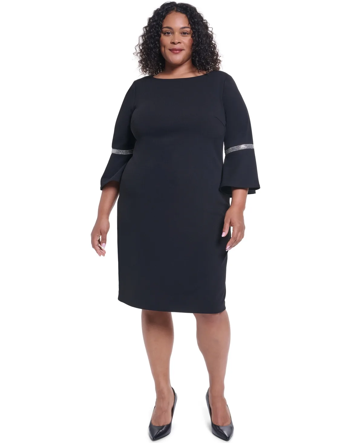 Bell-Sleeve Boat-Neck Little Black Dress