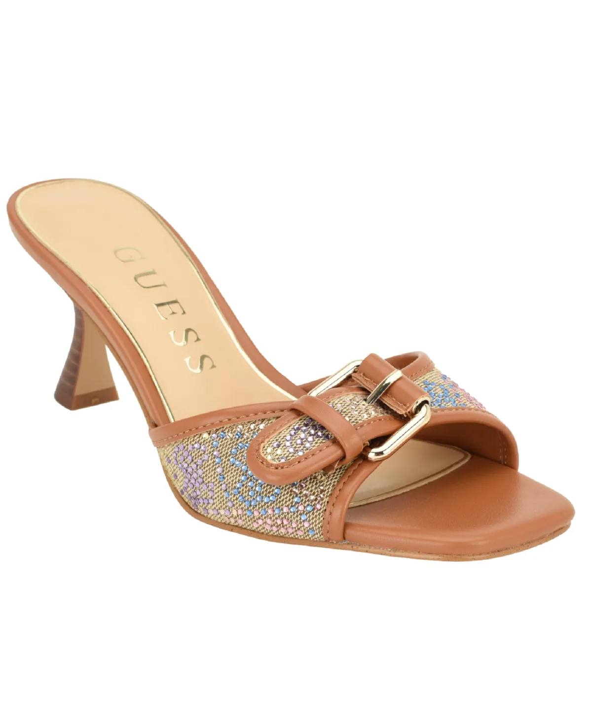 Dista Crystal Embellished Faux Leather Kitten Heel Sandals by GUESS