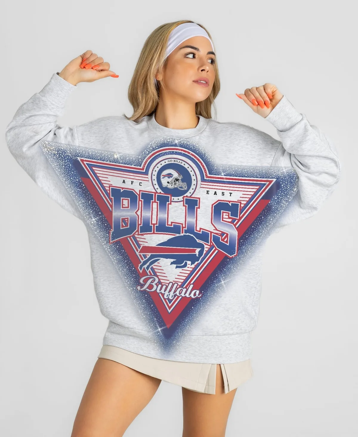 Buffalo Bills Chasing Victory Rhinestone Spray Oversized Fleece Sweatshirt
