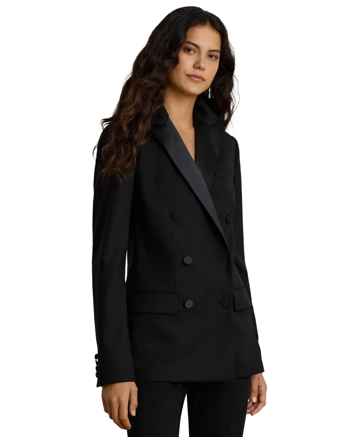 Lauren Ralph Lauren Double-Breasted Satin-Trim Wool Blazer