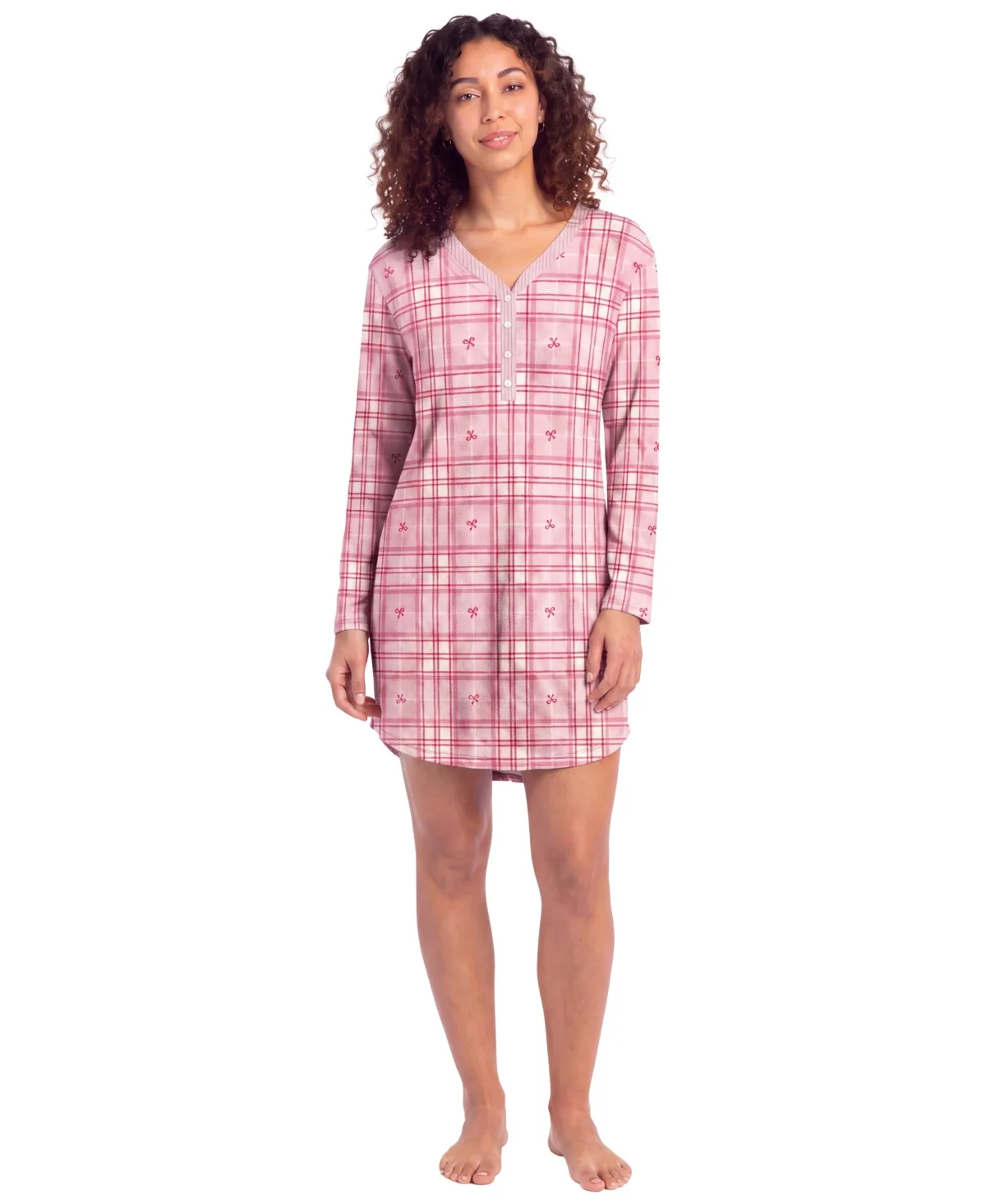Cozy Luxe Long Sleeve V-Neck Henley Sleep Shirt