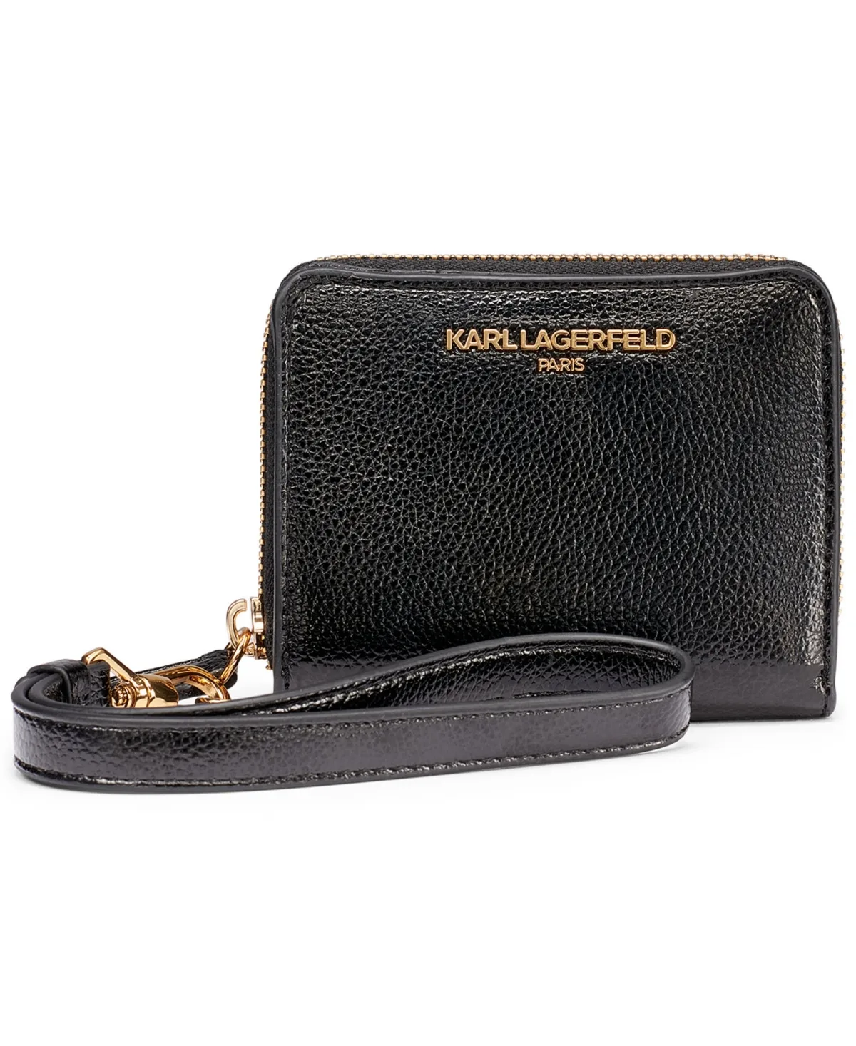 Faux Leather Bi-Fold Wallet with Removable Wristlet Strap and Zipper Closure by Karl Lagerfeld