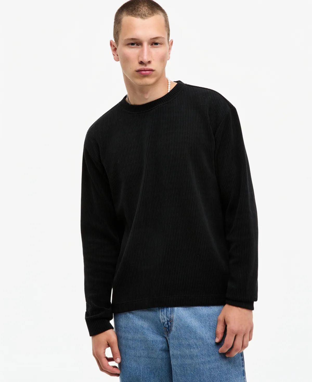 Long-Sleeve Crewneck Ribbed T-Shirt