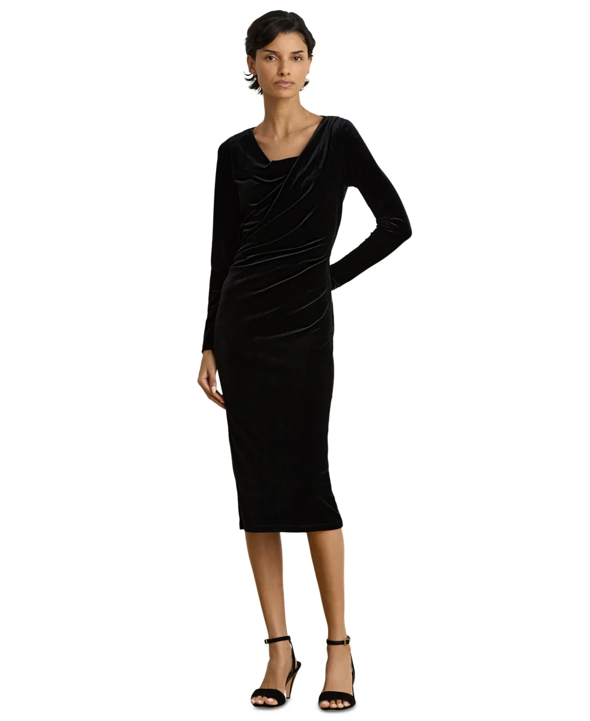 Long-Sleeve Velvet Sheath Dress