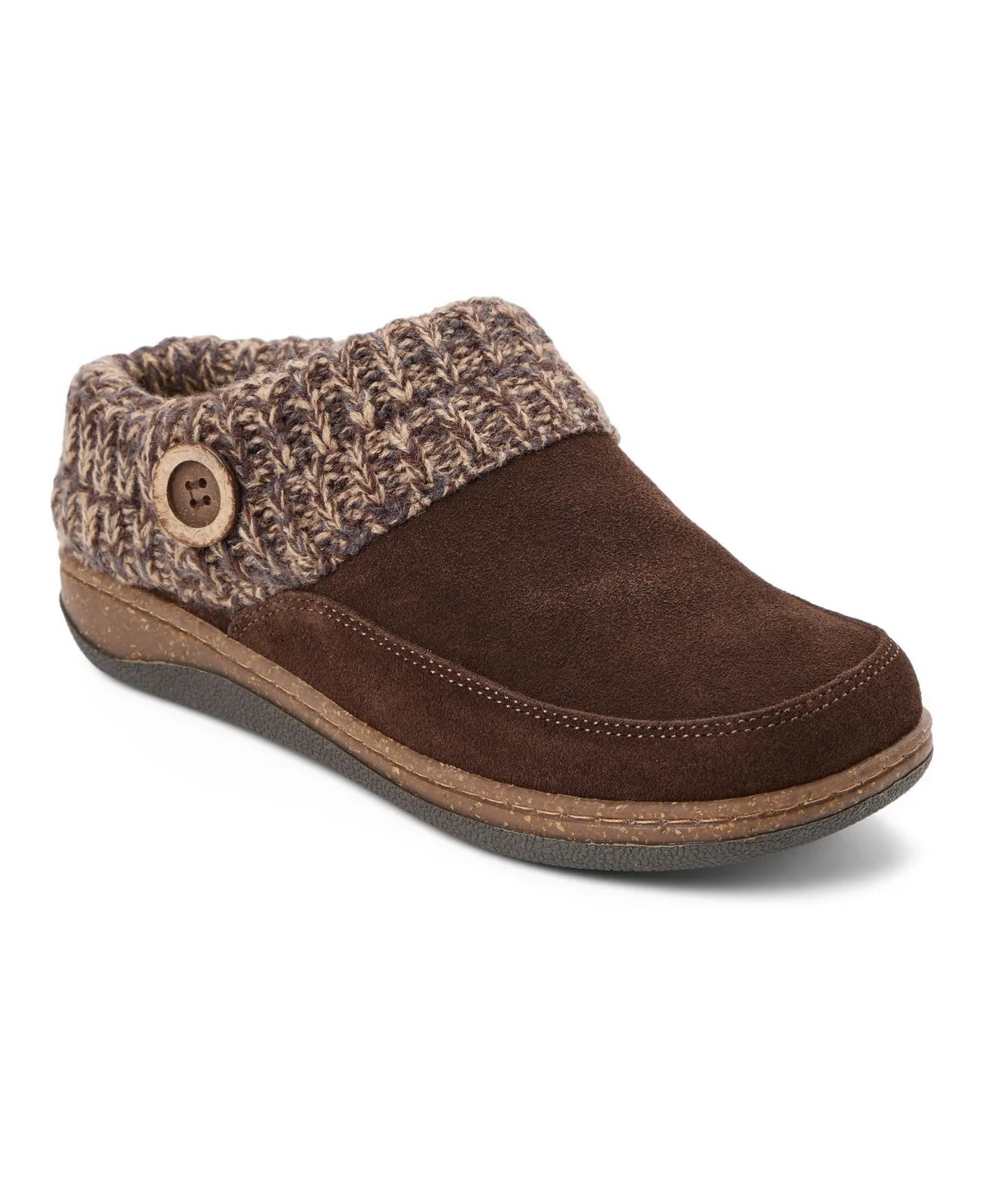 Suede Sweater-Knit Cuff Round Toe Clog Slippers