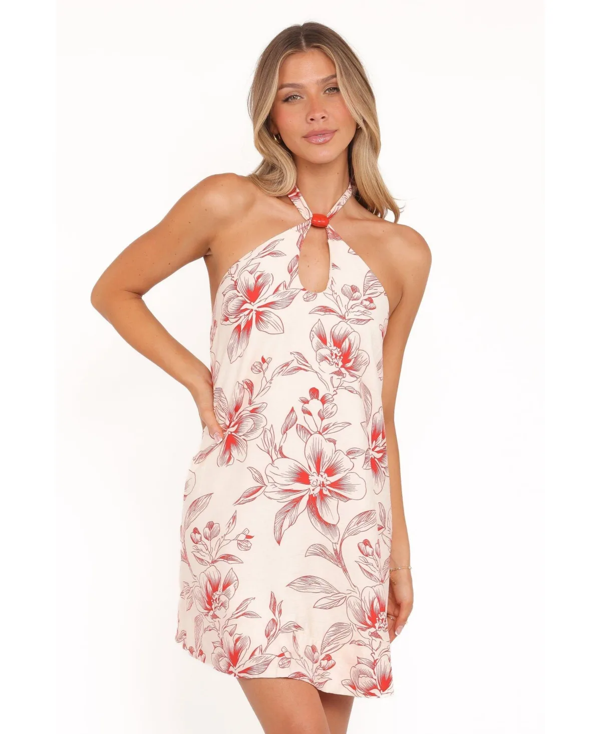 Elira Halter Backless Floral-Print Mini Dress