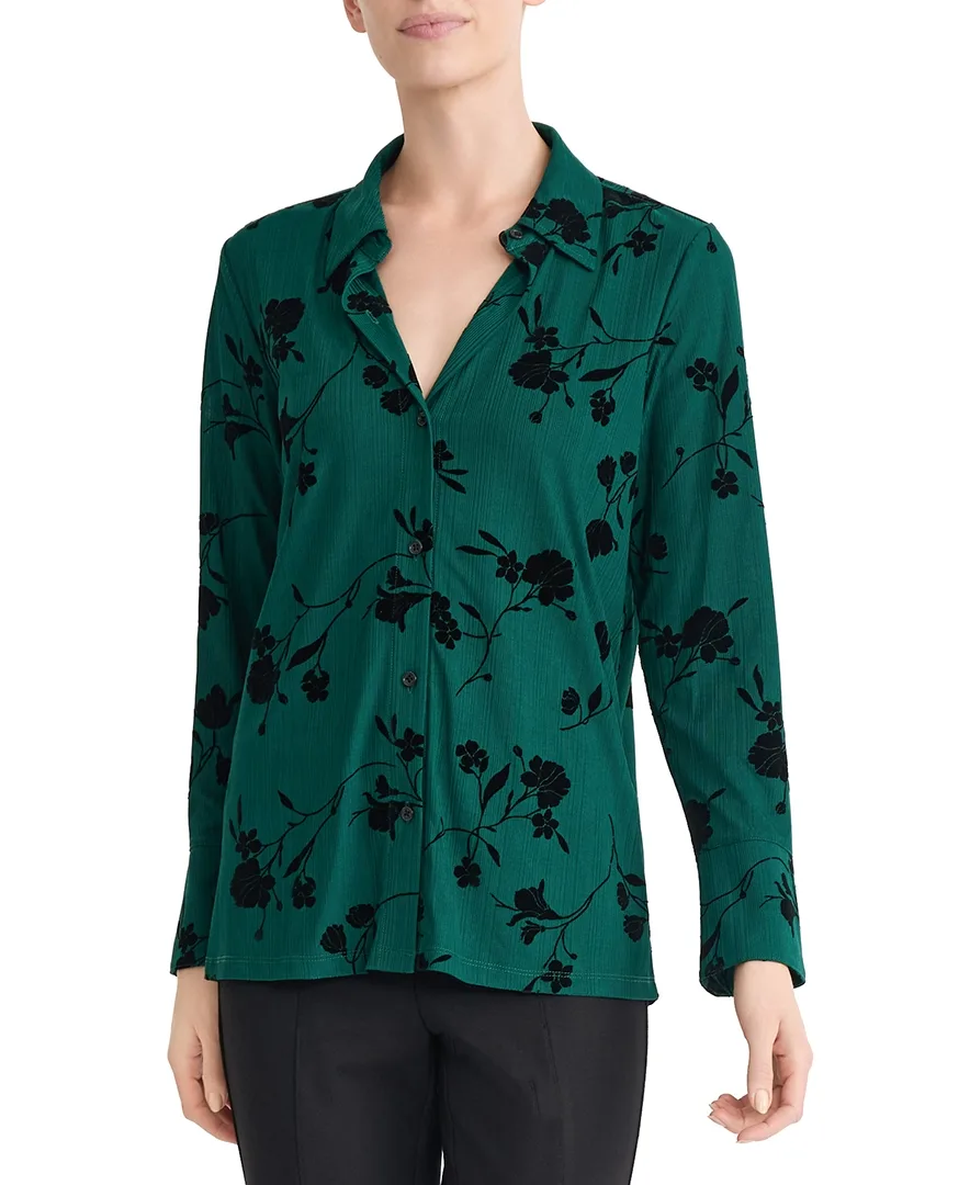 Long-Sleeve Bell-Cuff Button-Front Blouse
