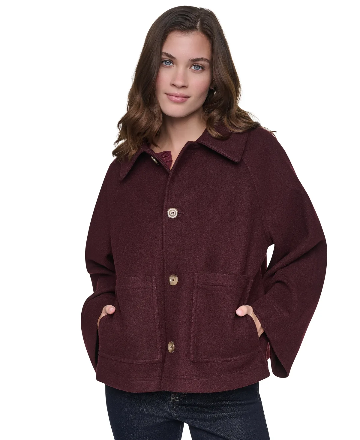DKNY Jeans Raglan Sleeve Button Front Swing Lined Coat