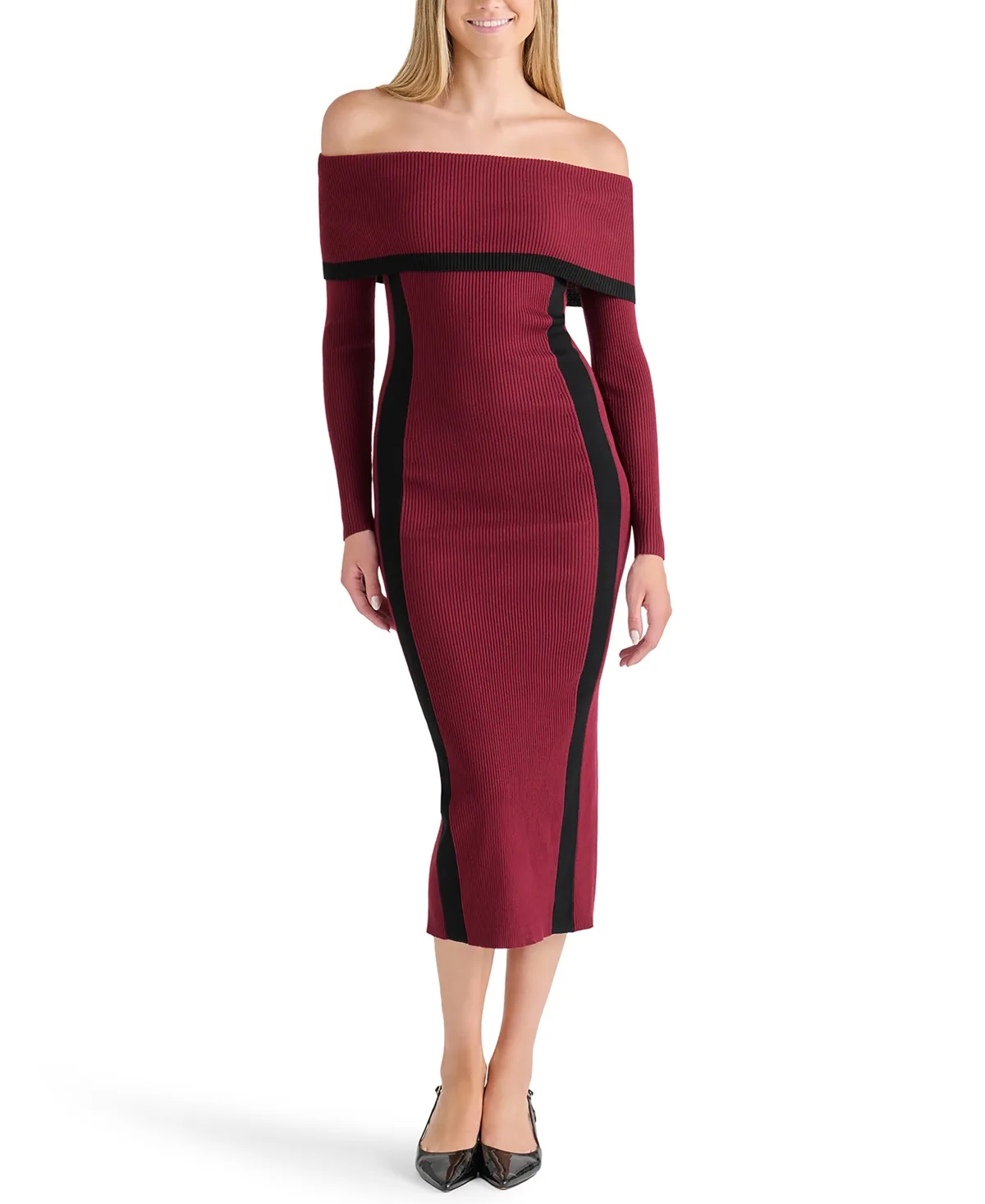 Marilyn Neck Ribbed-Knit Off-the-Shoulder Maxi Dress