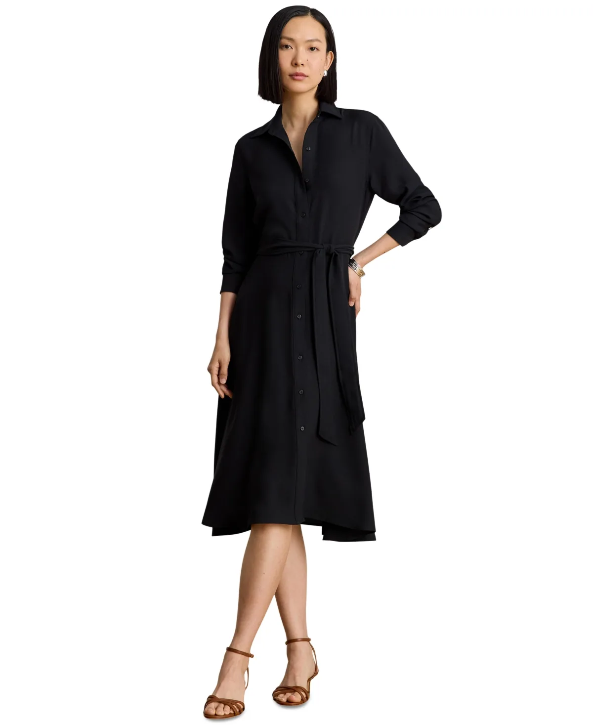 Lauren Ralph Lauren Belted A-Line Midi Shirt Dress