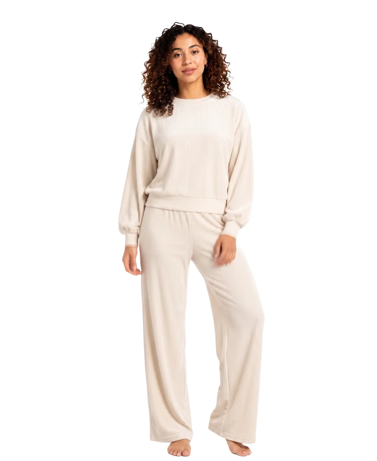 Velour Long-Sleeve Top and Pants 2-Piece Pajama Set by Roudelain