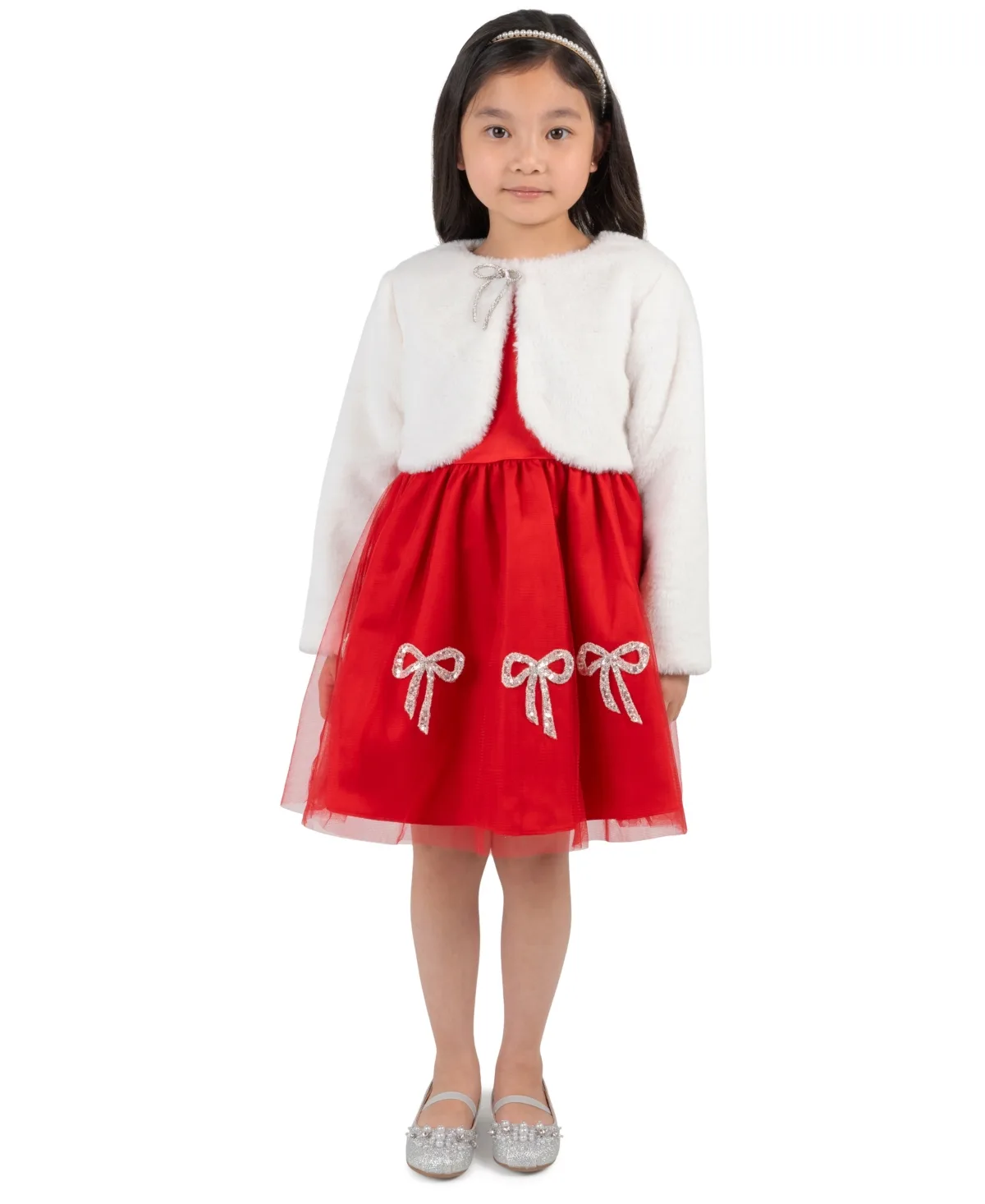 Holiday Faux-Fur Bow-Accent Dress and Jacket 2-Piece Set by Rare Editions