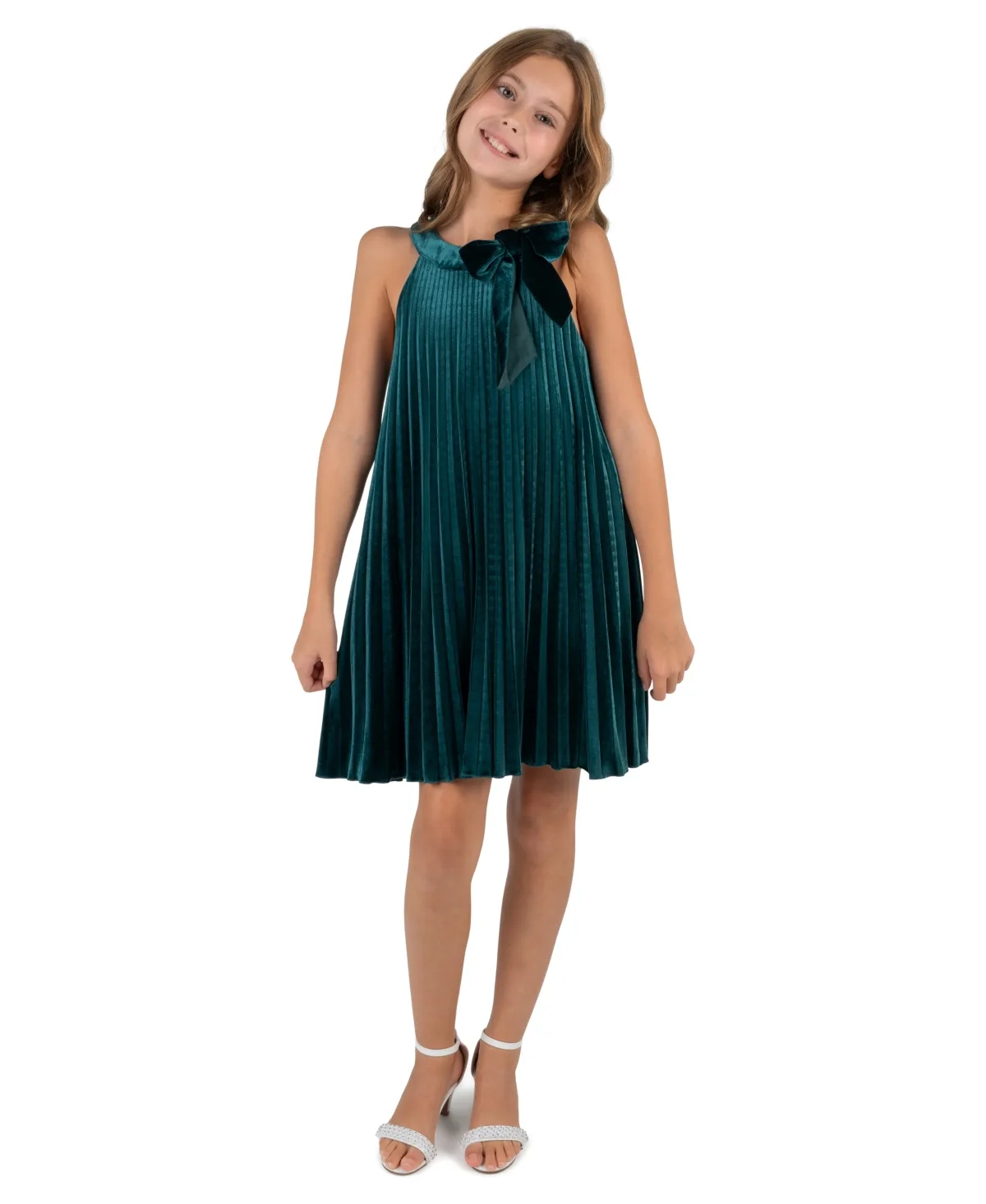 Pleated Velvet Halter Dress by Rare Editions