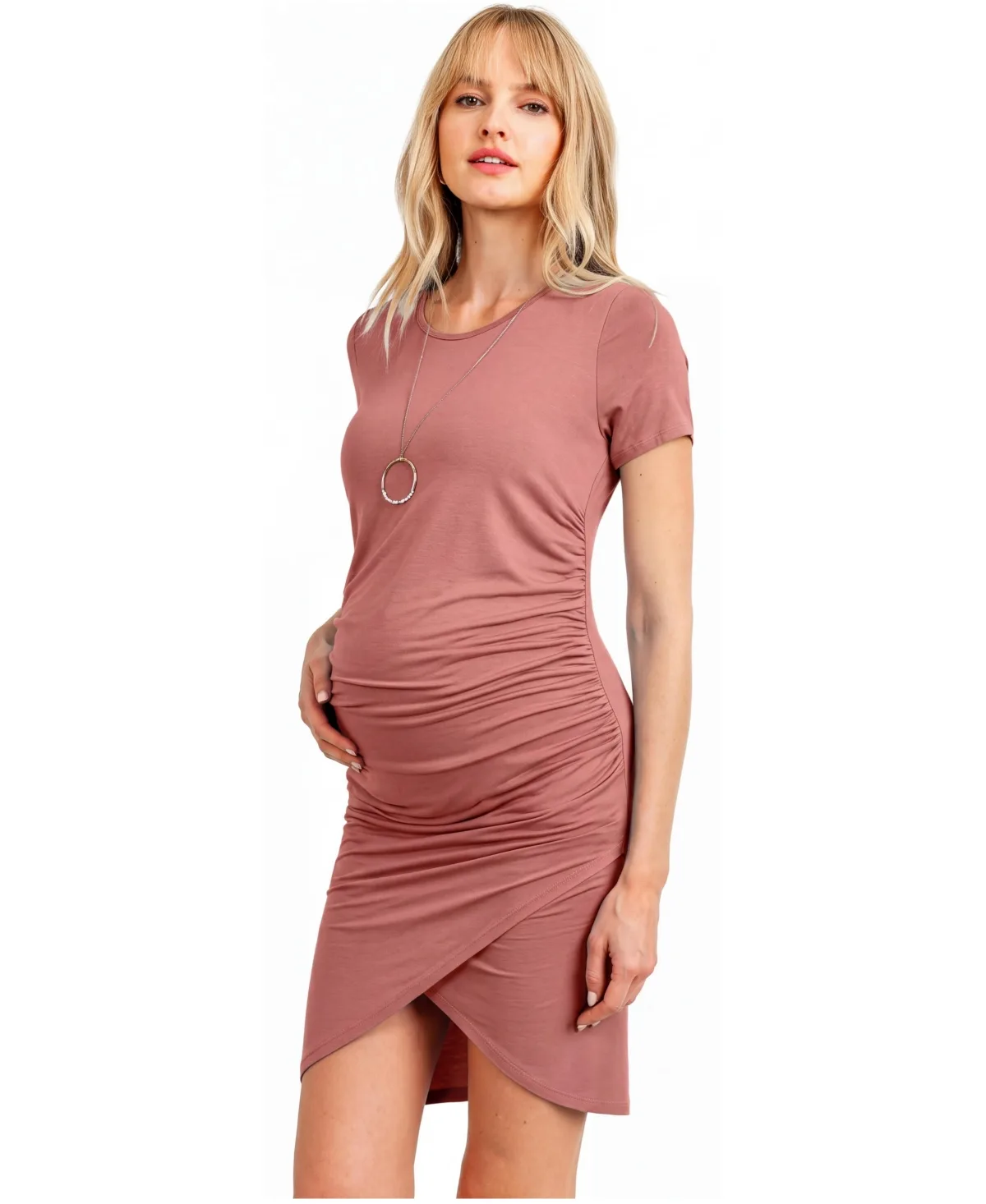 Maternity Rayon Modal-Blend Short-Sleeve Ruched Dress by Hello Miz