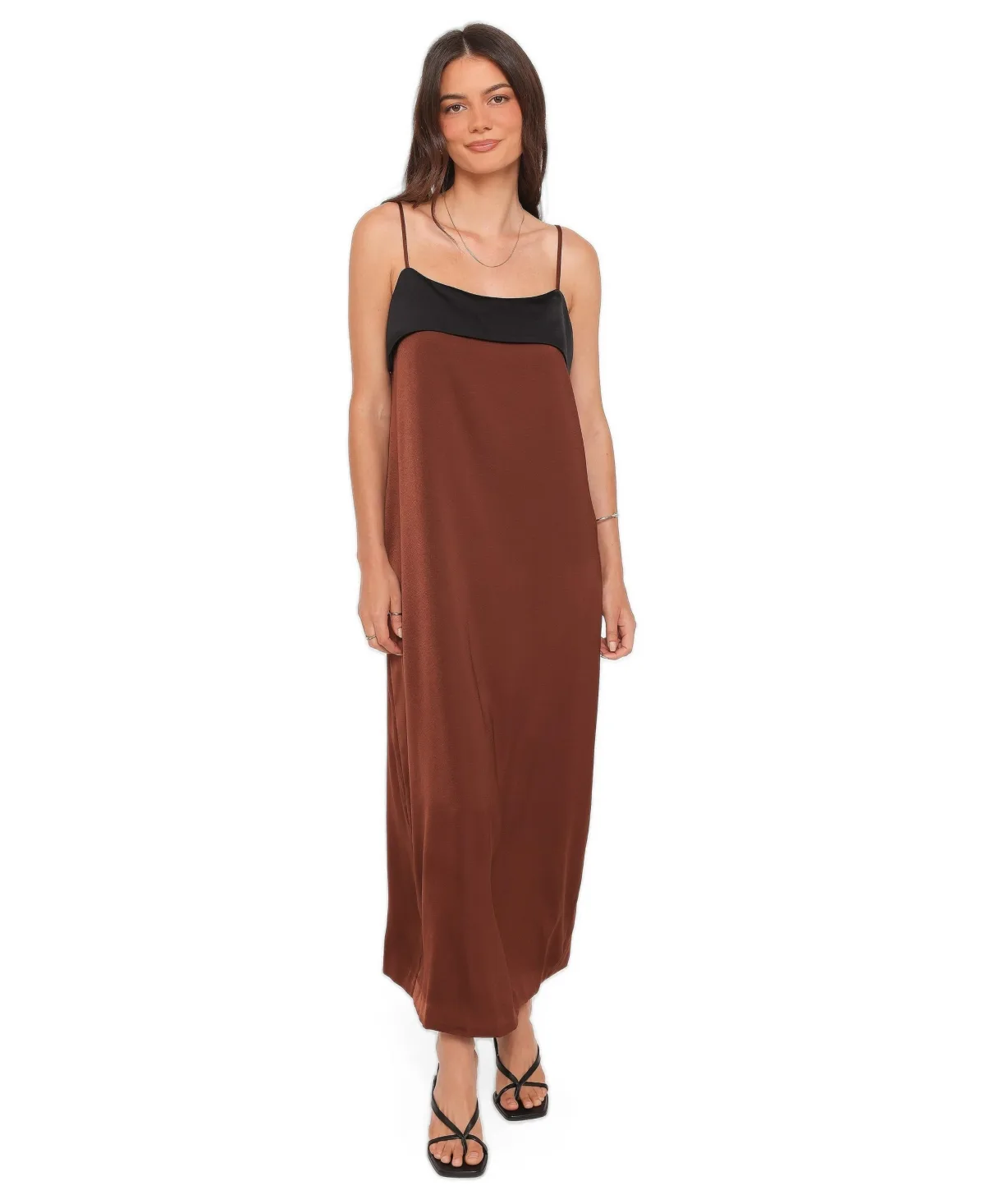 Cartia Square-Neckline Sleeveless Satin Midi Dress by Petal and Pup