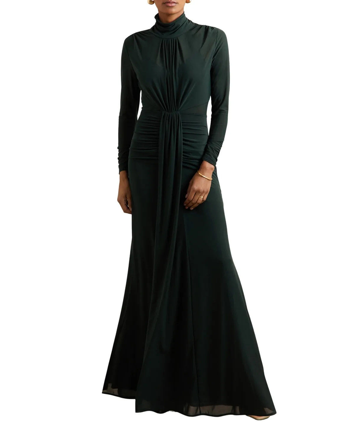 Danni Ruched Long-Sleeve Mock-Neck Gown