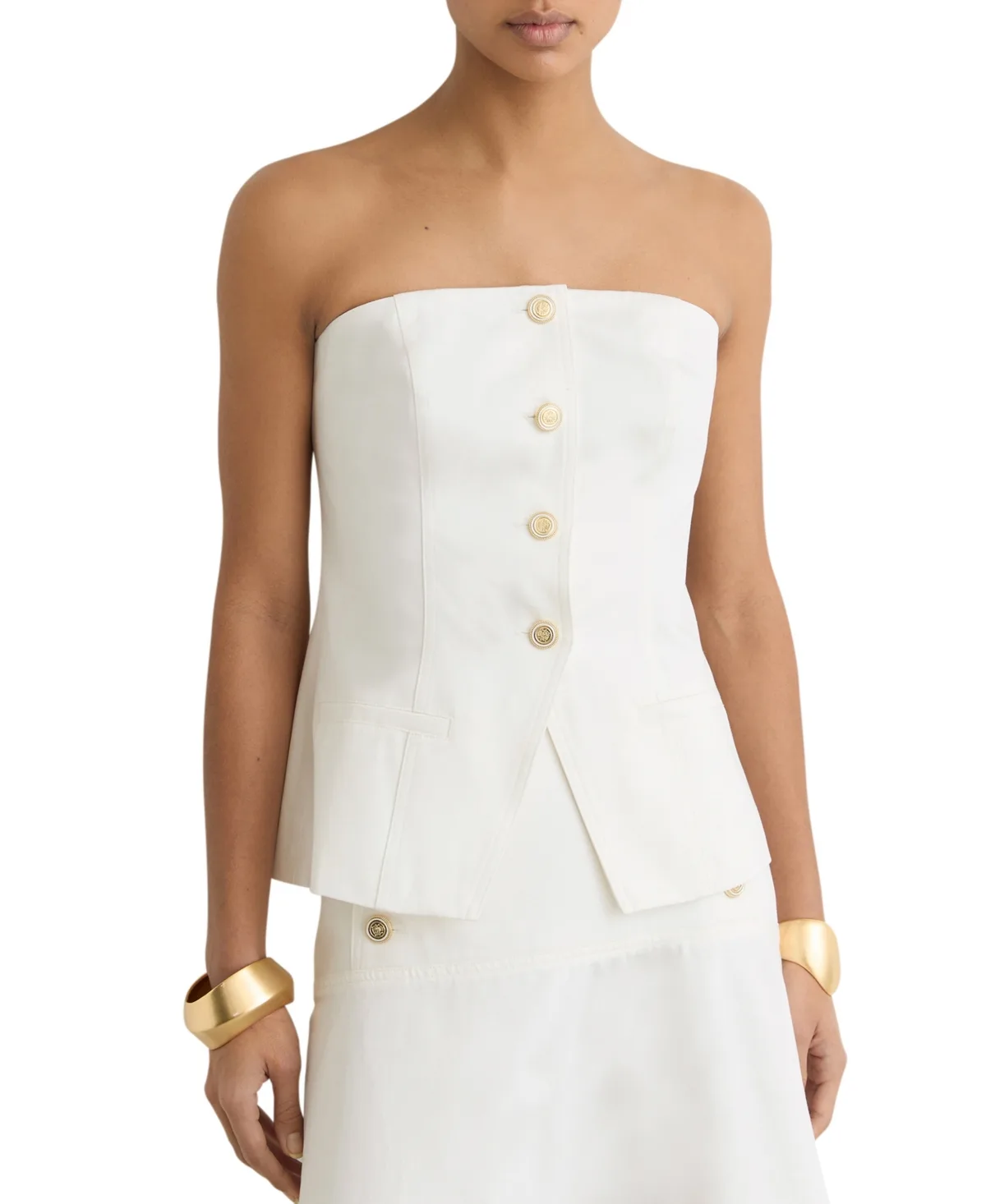 Riley Strapless Structured Gold-Tone Button-Front Bustier