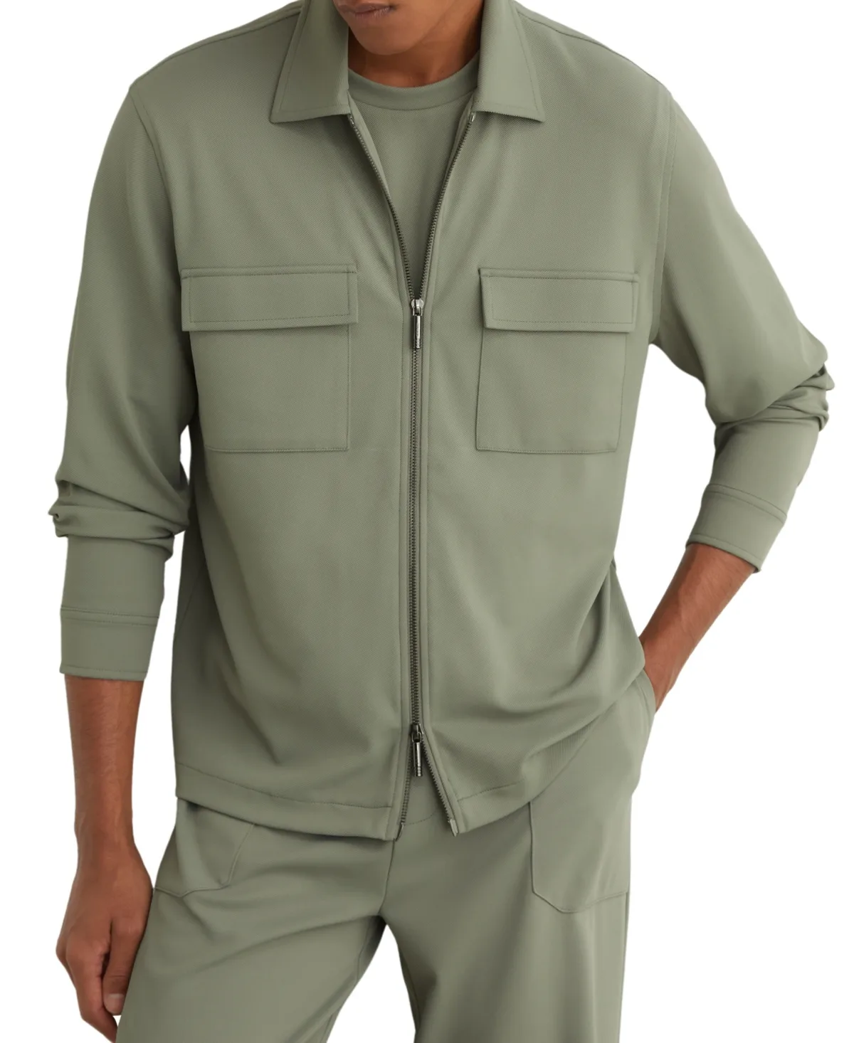 Zip Through Stretch Regular-Fit Overshirt