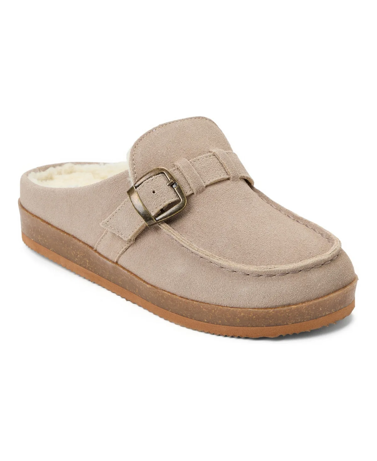 Genuine Suede Clog Memory Foam Slippers - Stone
