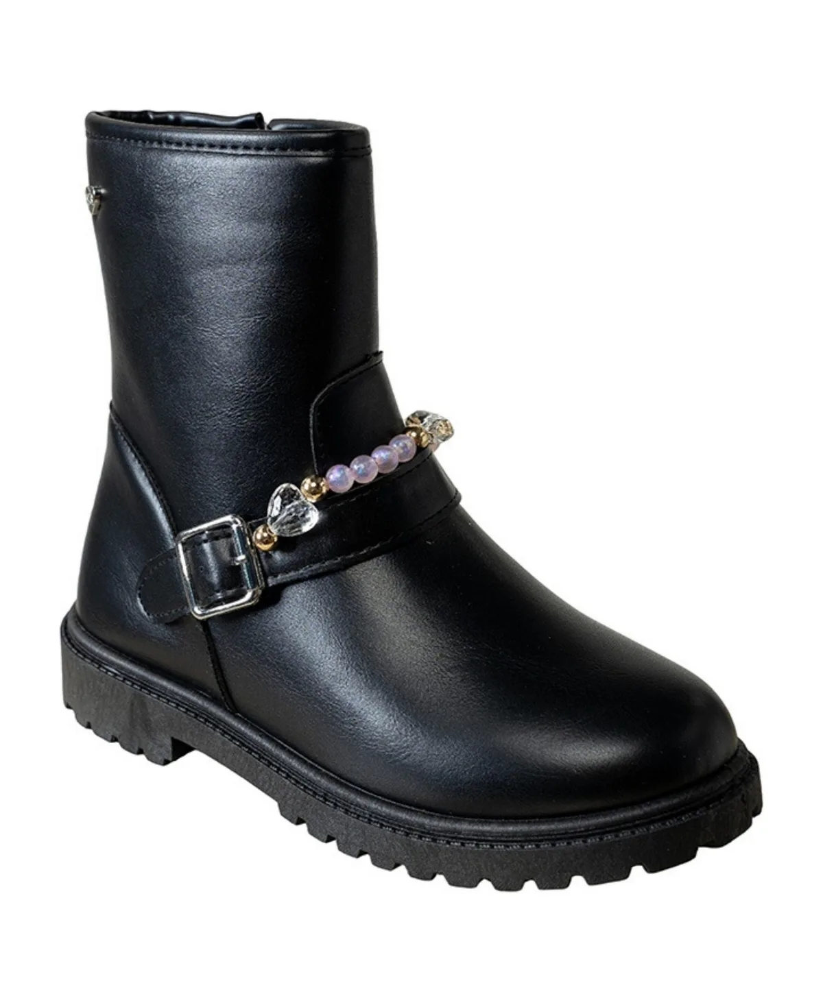 Beaded Bracelet Heart Rivet Chunky Lug Sole Faux Leather Boots by bebe